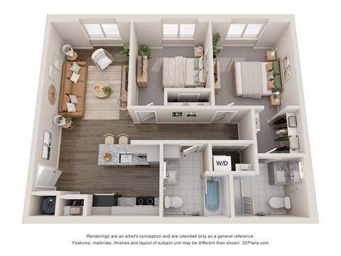 Floor plan for 2 beds, 2 baths, 928 sqft